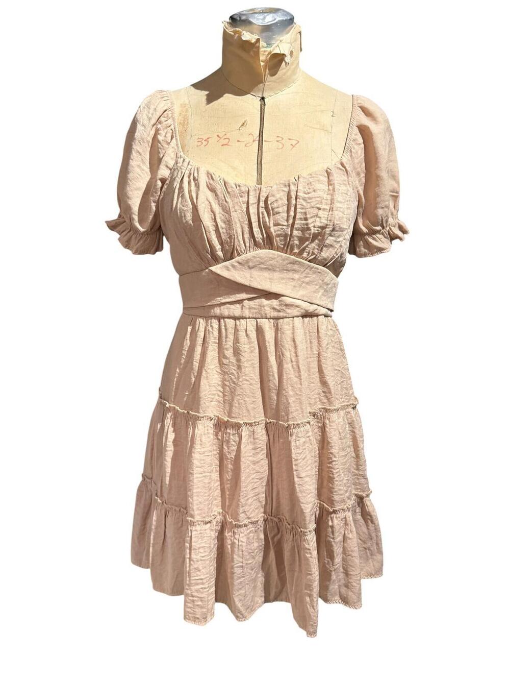 Trixxi Light Pink Puff Sleeve Tiered Mini Dress